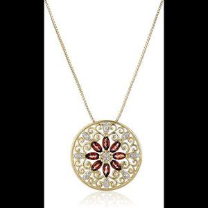 Gold Plated Sterling Silver Gemstone and Diamond Mandala Pendant Necklace, 18"